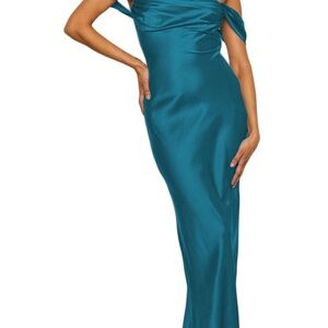 Elegant Teal Off-Shoulder Dress